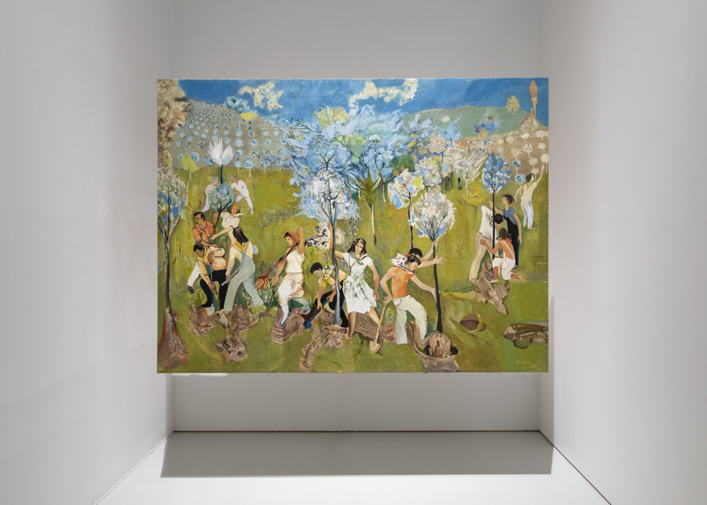 Installationsvy med "Trädplantering" från Edi Hila, Brutna horisonter, 2025 Foto: Helene Toresdotter/Moderna Museet